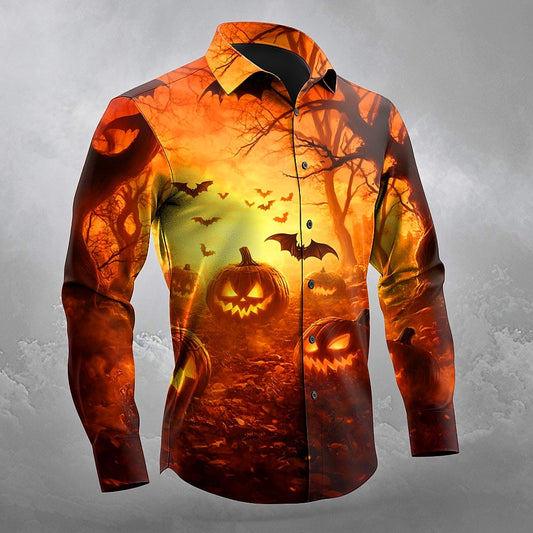 Men's Pumpkin Jackolantern Button Shirt