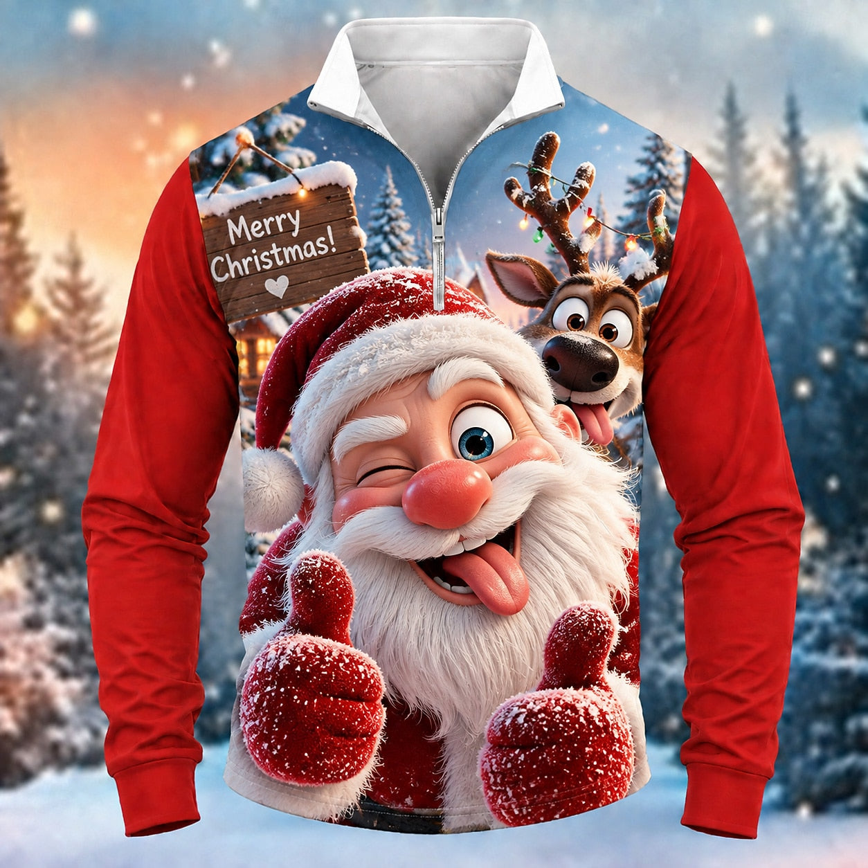 Christmas Santa Quarter Zip Polo Shirt for 2 for $18 + $18 shipping