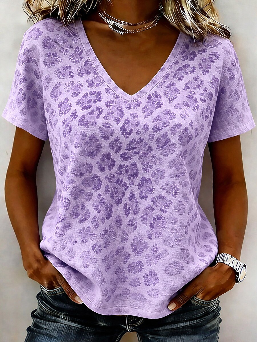 Women's Leopard Art V Neck Tee