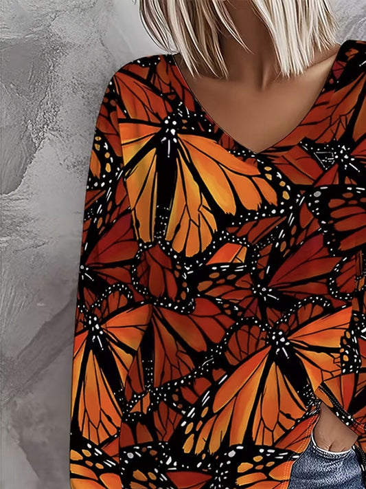 Women's Butterfly V Neck Graphic Tee