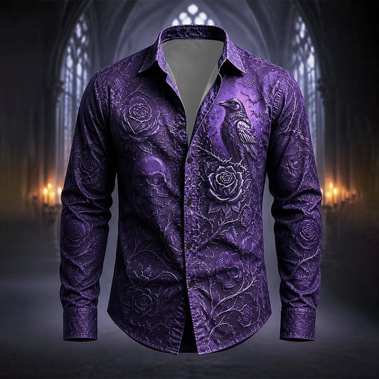 Men's Rose Skull Gothic Button Shirt