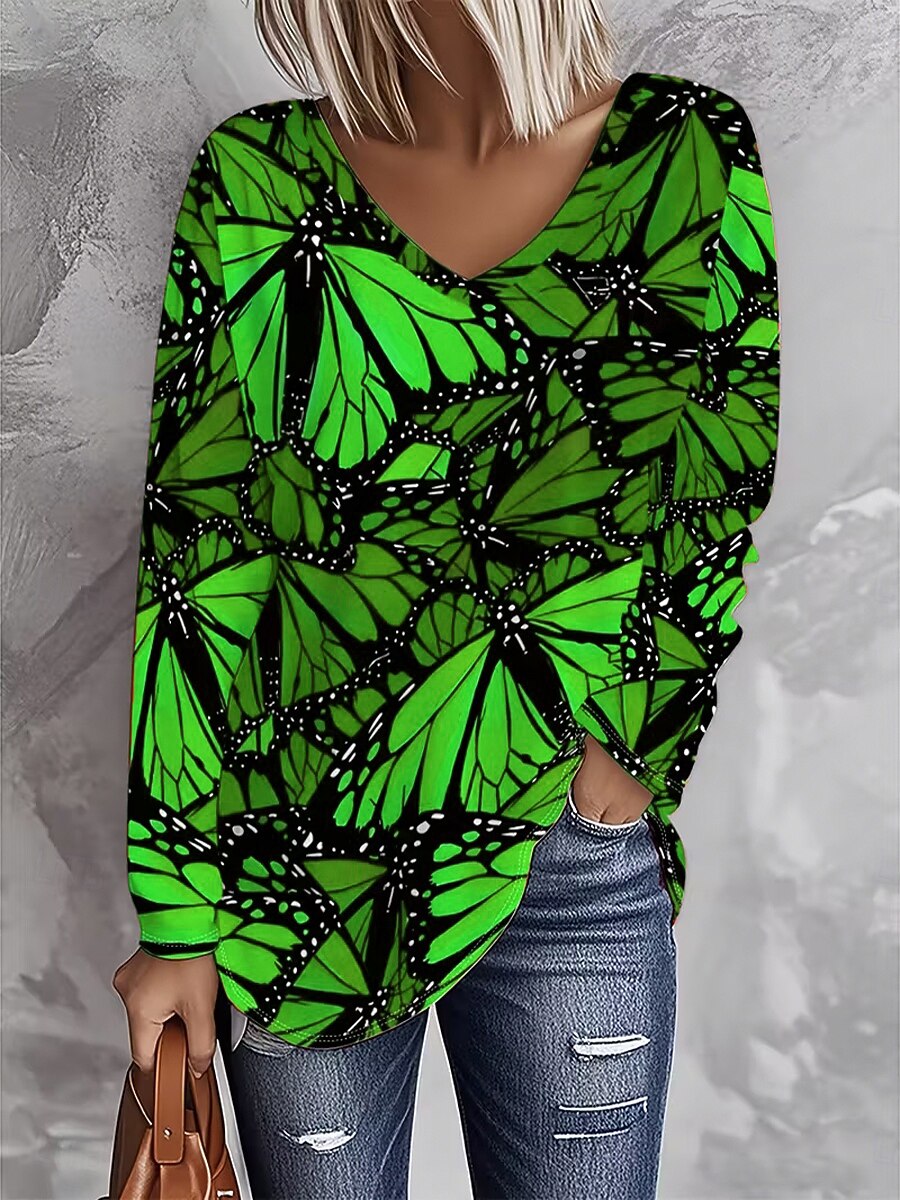 Women's Butterfly V Neck Graphic Tee