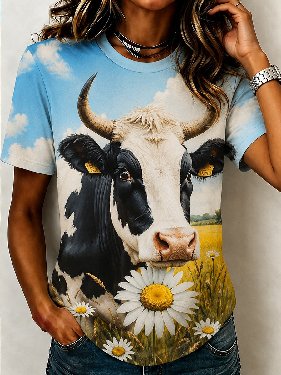 Women's Vintage Cow Graphic Tee