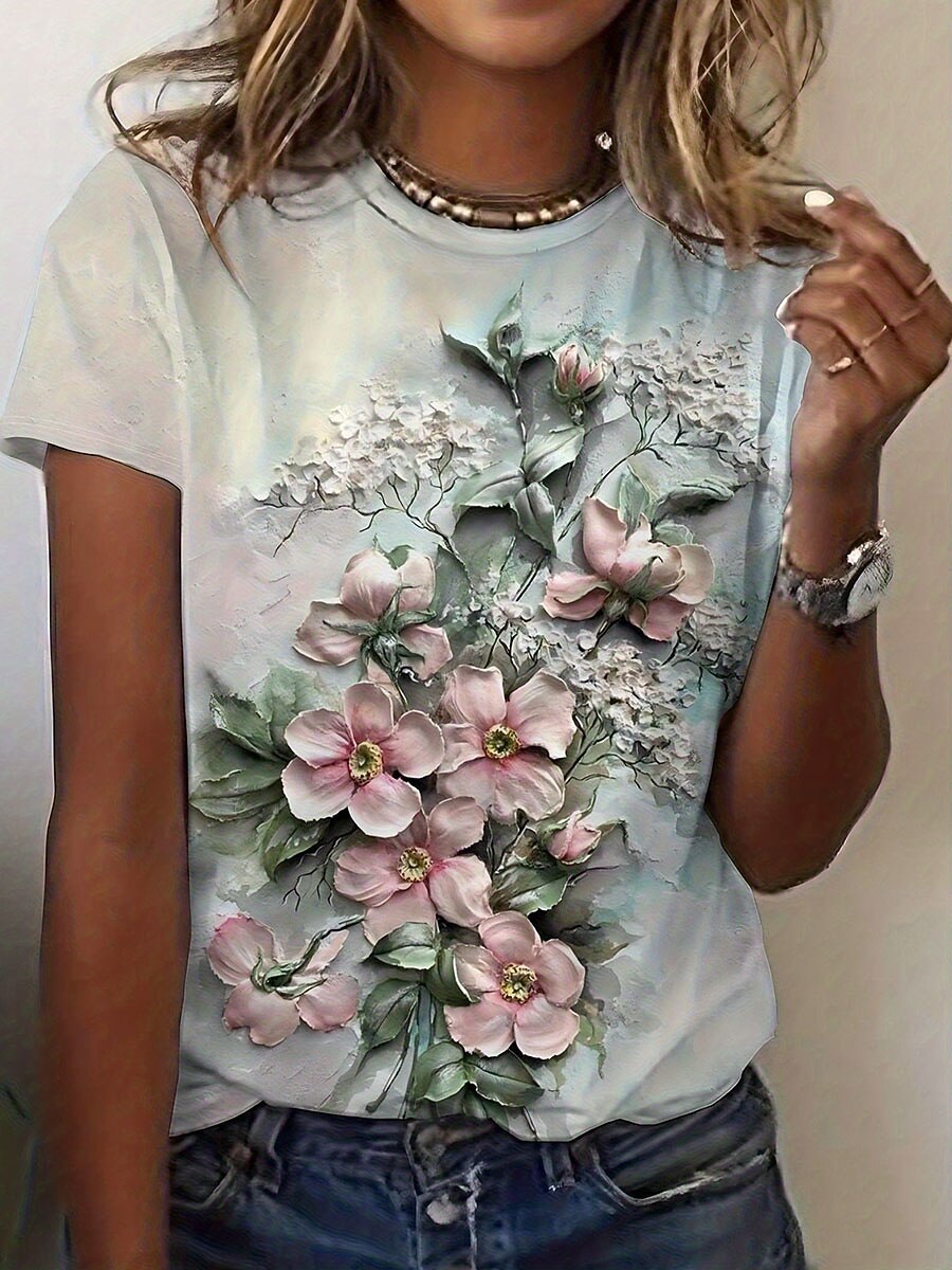 Women's Colorful Botanical Floral Graphic Tee