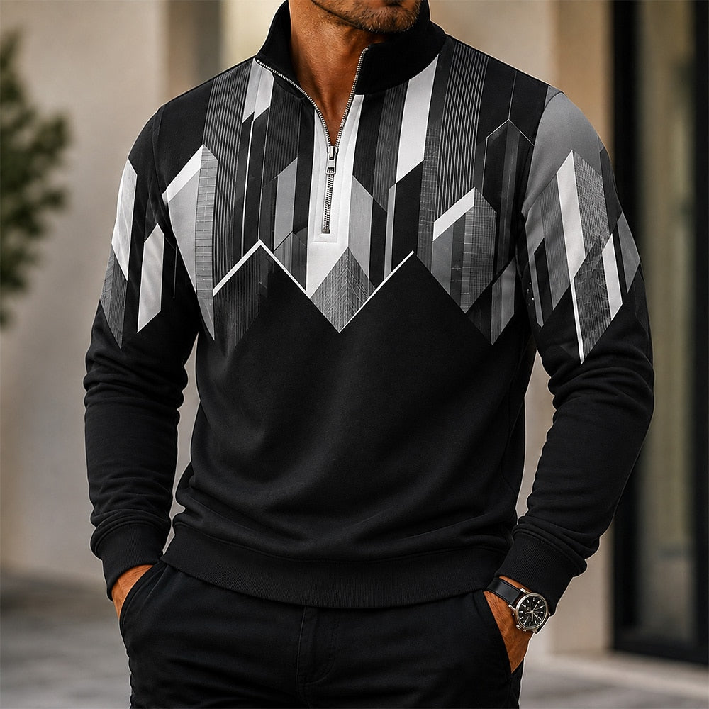 Men's Geometric Stand Collar Zip Sweatshirt for 2 for $18 + $18 shipping