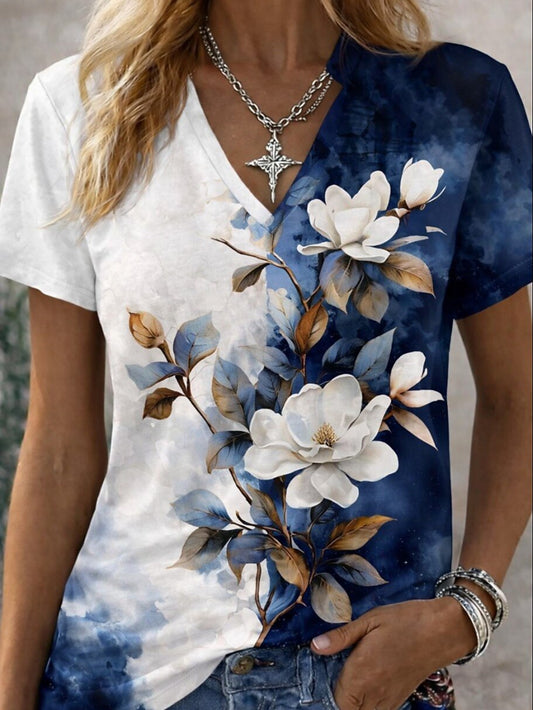 Women's Classic Floral V Neck Tee
