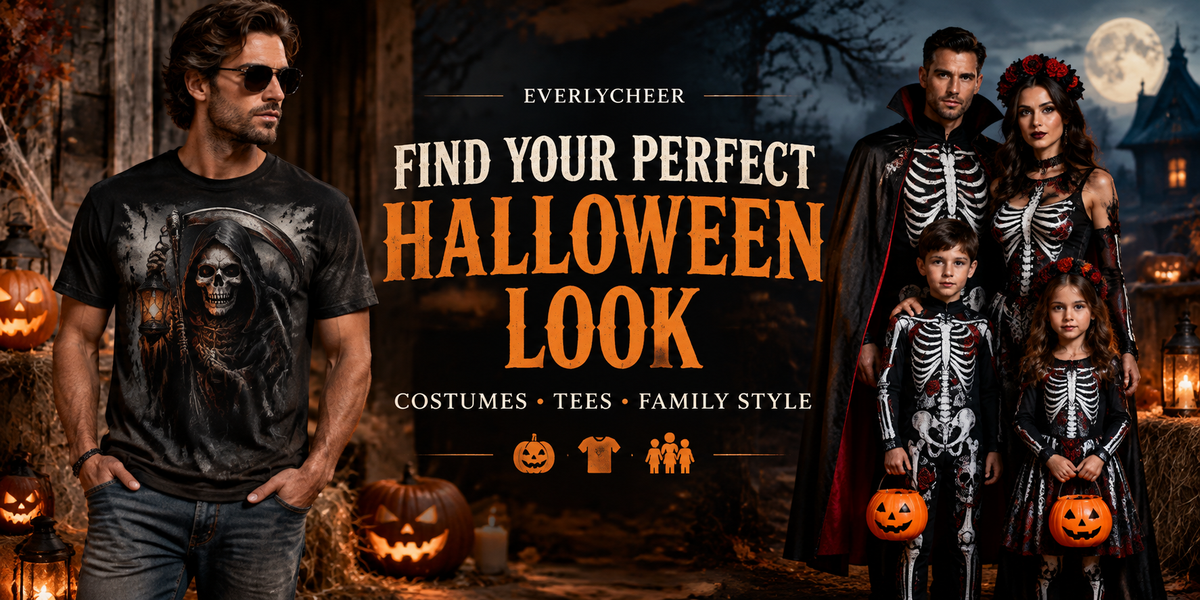 Ultimate Halloween costume guide 2026 featuring spooky outfits, Halloween tees, and matching family costumes