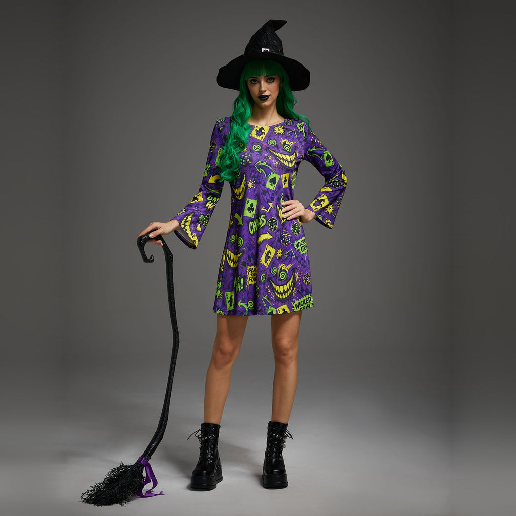 Women's Evil Jester Gothic Halloween Print Dress