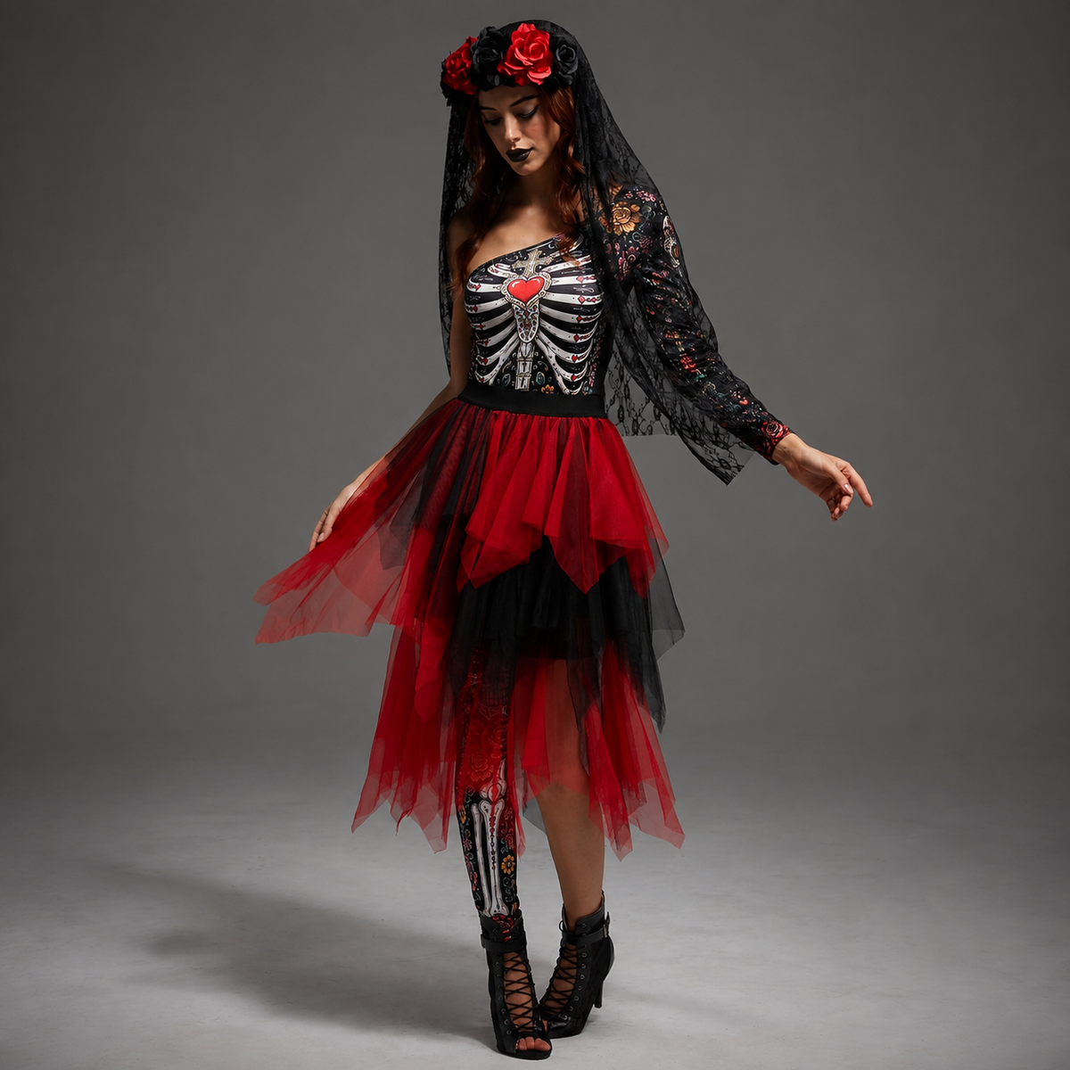 Women's Sugar Skull Bride Halloween Costume Set