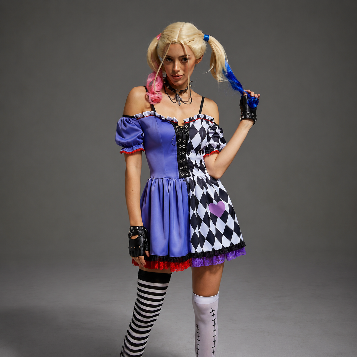 Women's Gothic Joker Halloween Circus Costume Dress