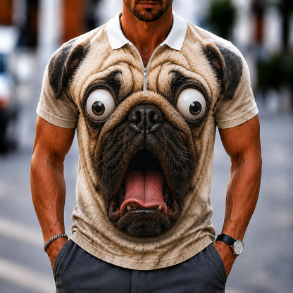 Men's 3D Cartoon Animal Zip Polo Shirt