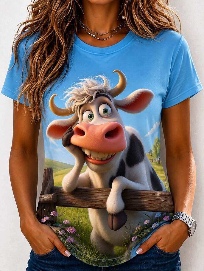 Women's Country Cow Colorblock Graphic Tee