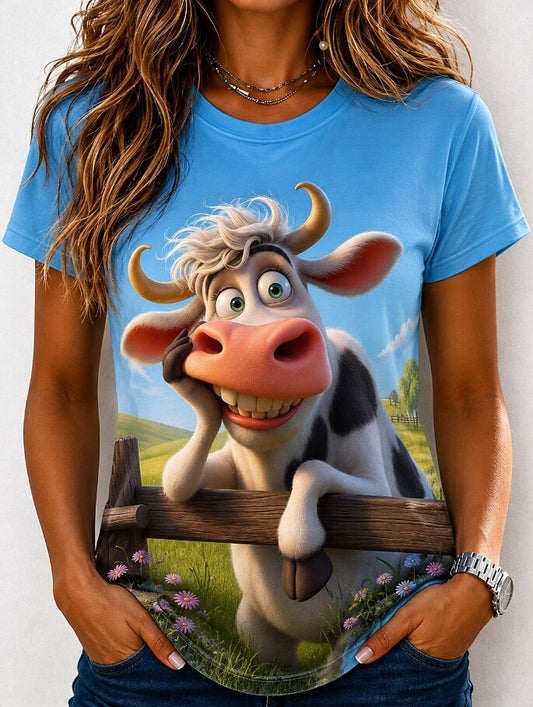 Women's Country Cow Colorblock Graphic Tee