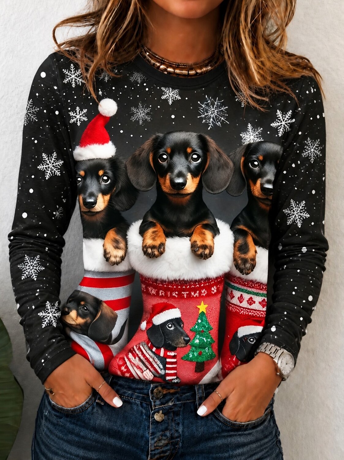 Christmas Dog Graphic Long Sleeve Shirt