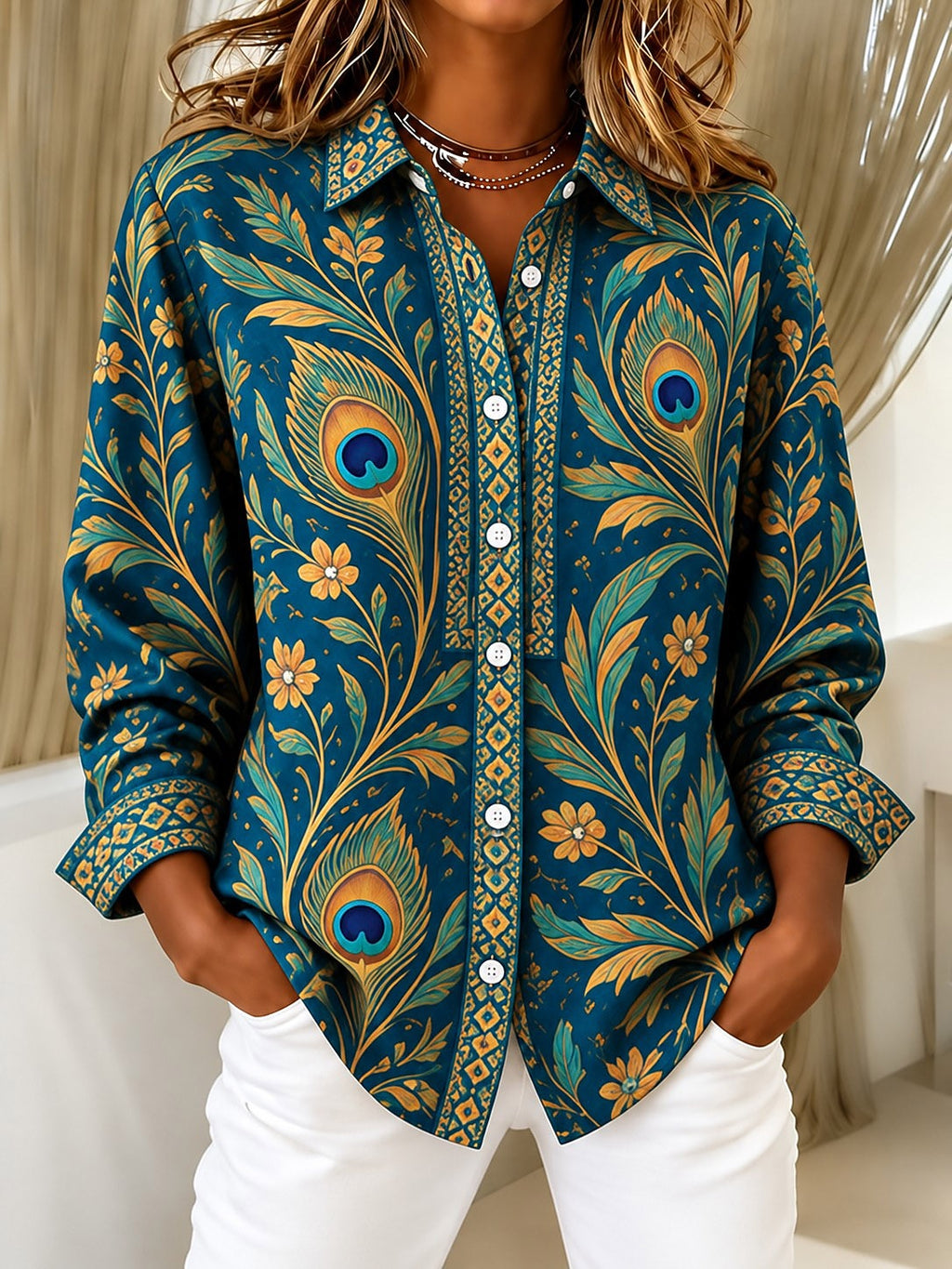Women's Vintage Paisley Print Button Shirt