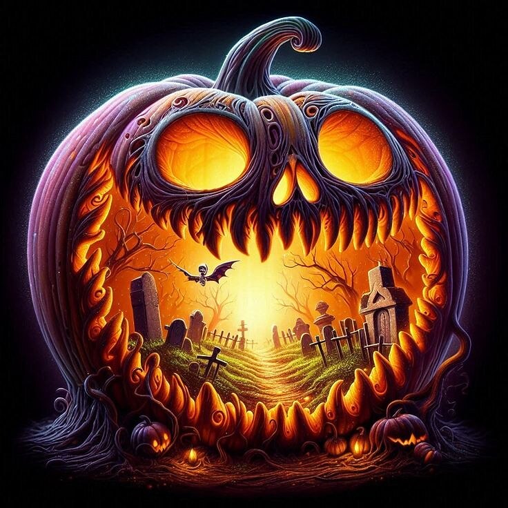 Men's Pumpkin Horror Graphic Casual Tee