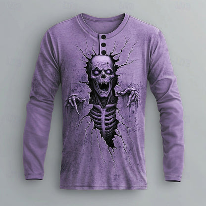 Men's Skull Graphic Casual Henley Shirt