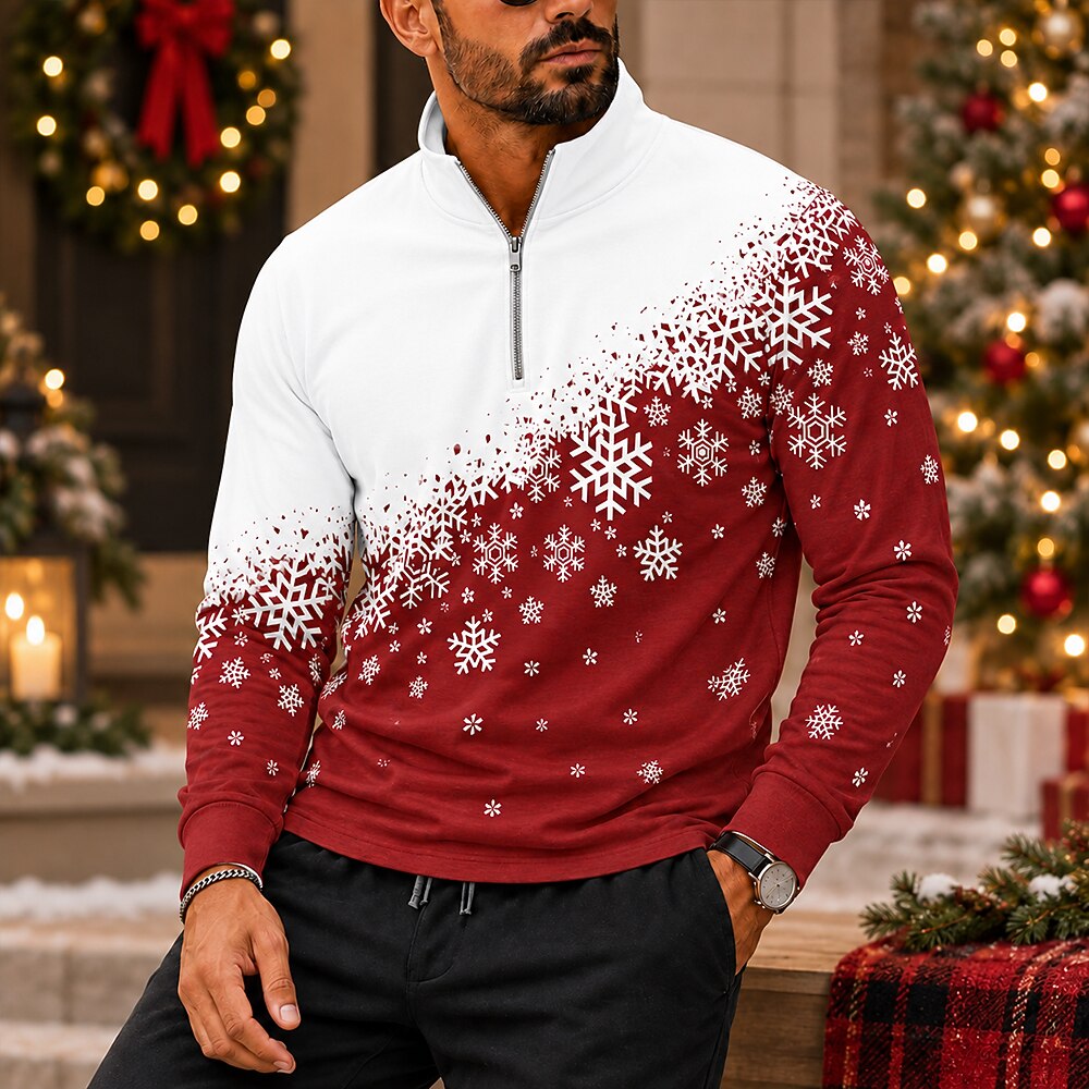 Snowflake Christmas Quarter Zip Polo Shirt