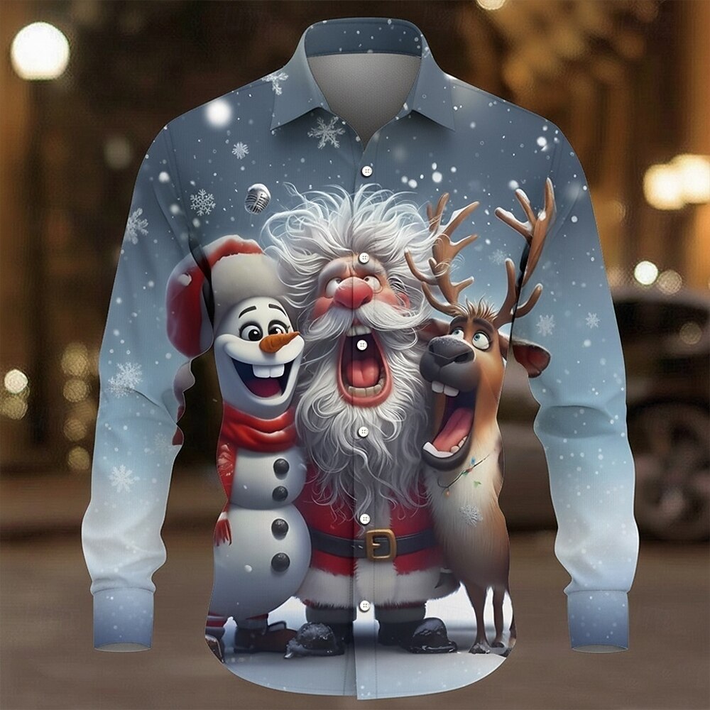 Christmas Santa Snowman Reindeer Button Shirt