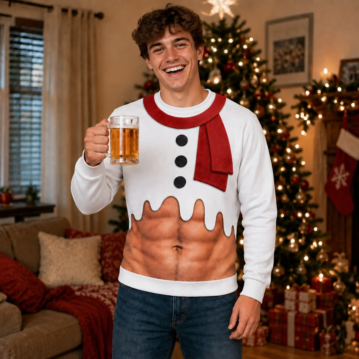 Christmas Snowman Fake Belly Crewneck Sweatshirt