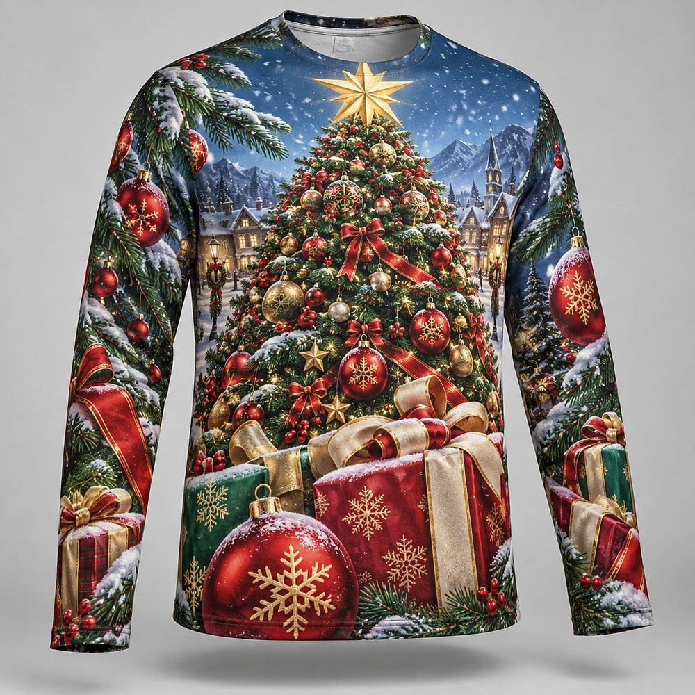 Men's Christmas Tree Casual Long Sleeve Tee