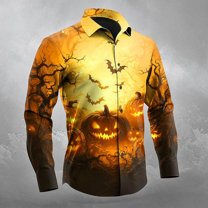 Men's Pumpkin Jackolantern Button Shirt