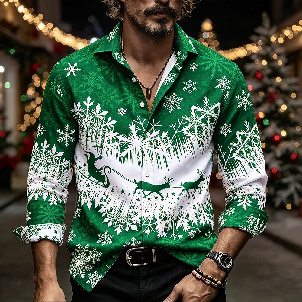 Christmas Elk Snowflake Button Shirt