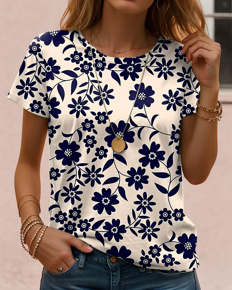 Women's Colorful Garden Floral Graphic Tee