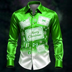Christmas Scene Ornaments Satin Button Shirt