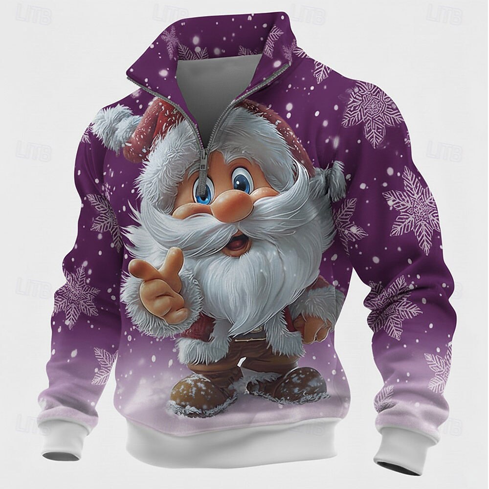 Santa Claus Christmas Zip Stand Sweatshirt