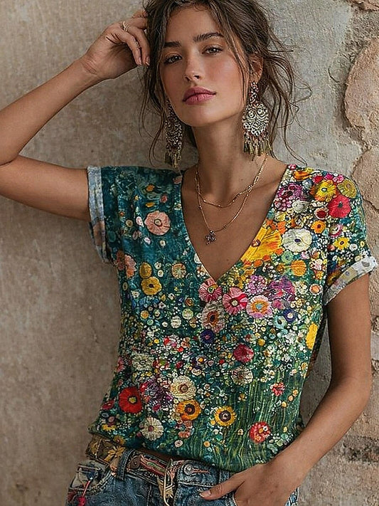 Women's Vintage Blossom V Neck Tee