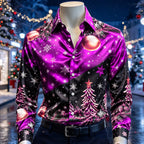 Men's Colorful Christmas Tree Satin Shirt