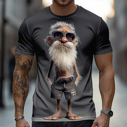 Men's Cool Grandpa Caricature Graphic Tee