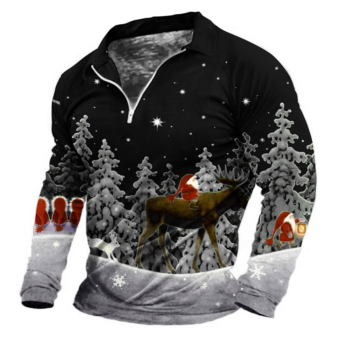 Christmas Santa Tree Zip Polo Shirt