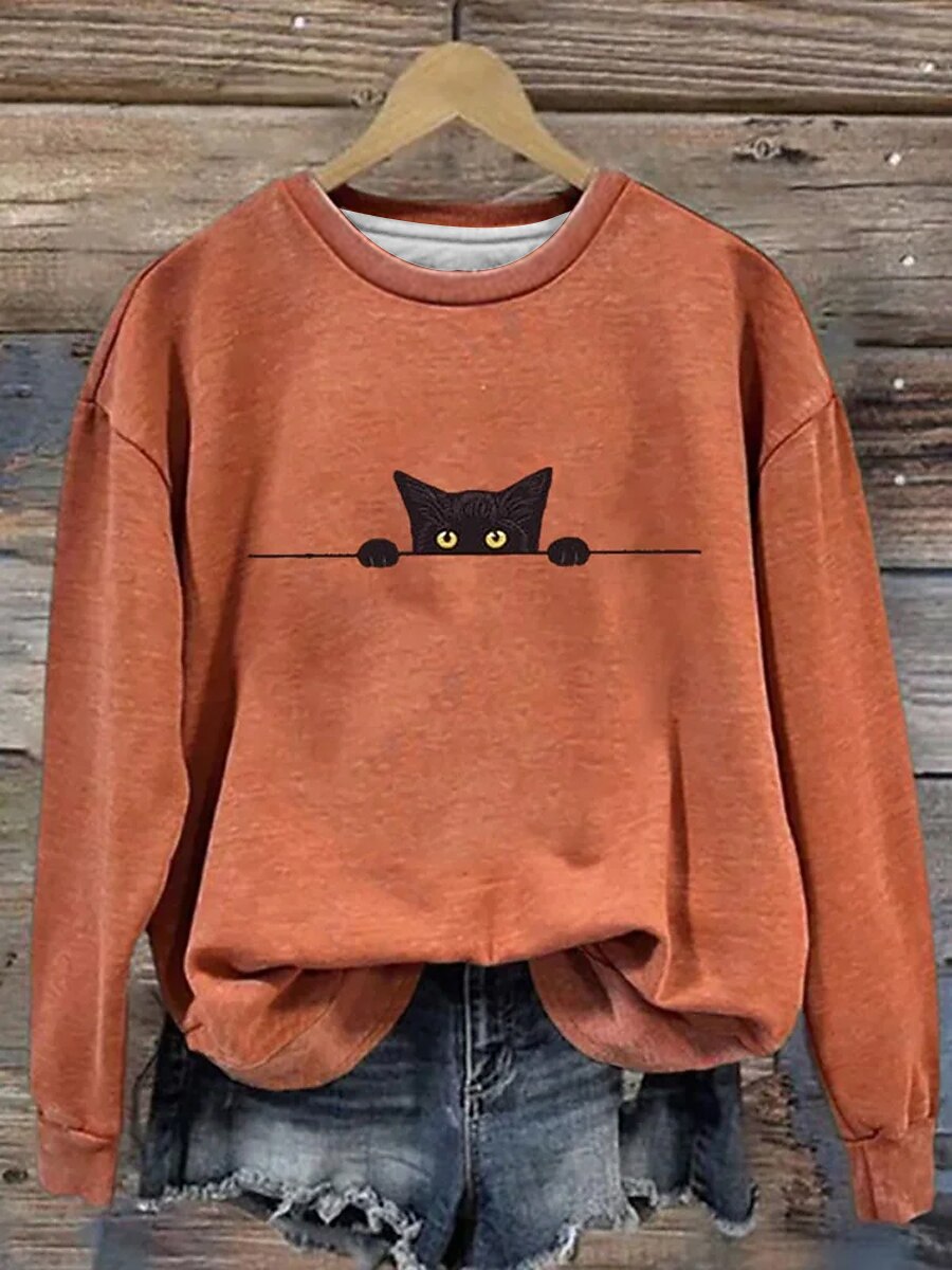 Women's Halloween Black Cat Sweatshirt