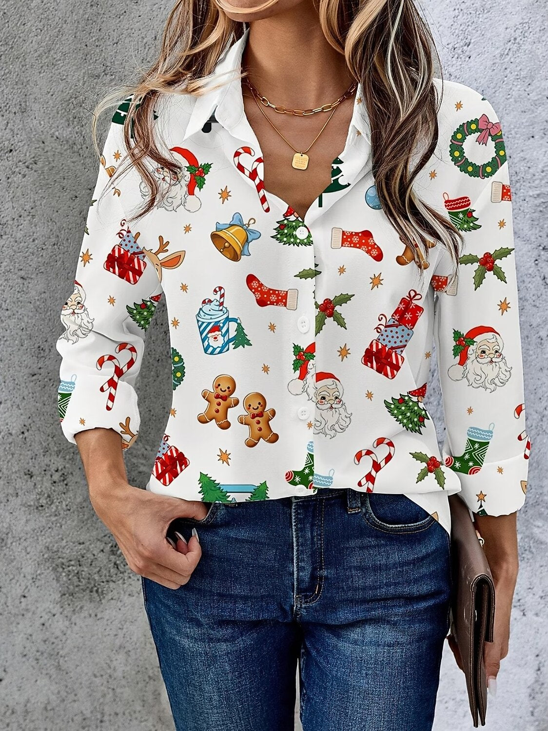 Women's Vintage Christmas Tree Button Shirt