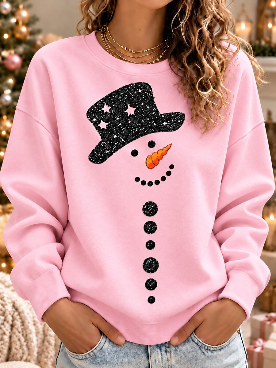 Snowman Graphic Women's Crewneck Pullover Sweatshirt