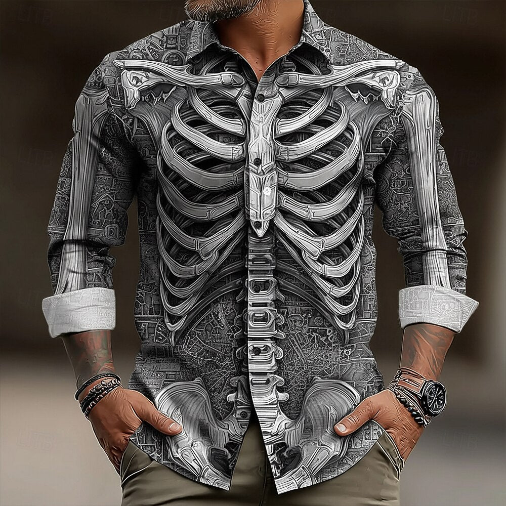Men's Optical Skeleton Gothic Button Shirt