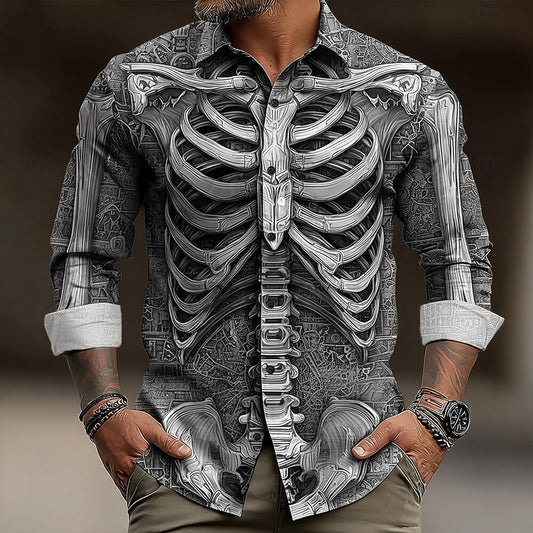 Men's Optical Skeleton Gothic Button Shirt