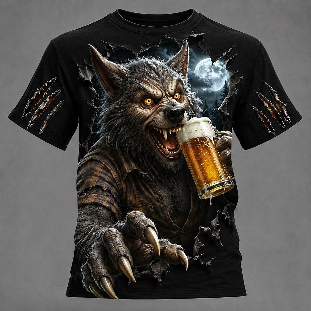 Men's Werewolf Shadow Graphic Casual Tee