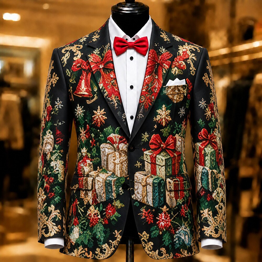 Men's Festive Pattern Print Christmas Blazer