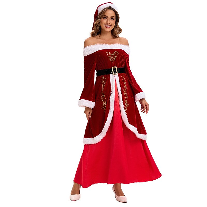 Classic Mrs Claus Costume Dress & Hat Set