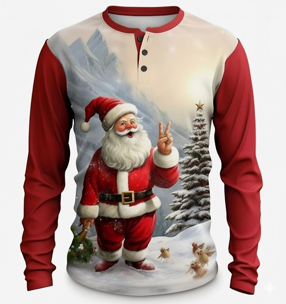 Santa Claus Christmas Long Sleeve Henley