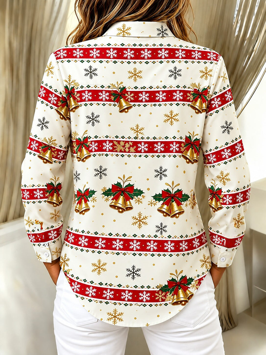 Women's Santa Snowman Christmas Button Shirt