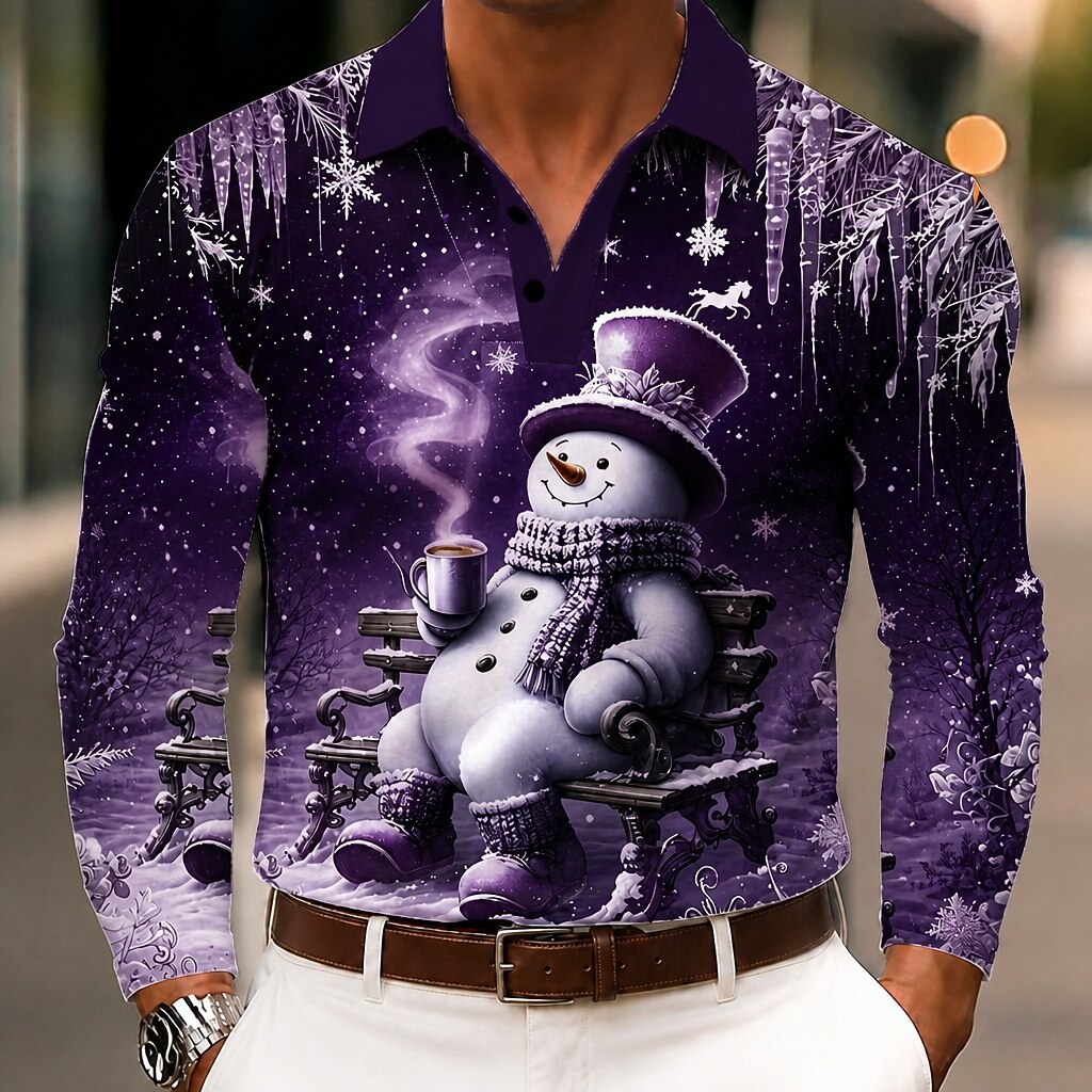 Snowman Christmas Long Sleeve Polo Shirt