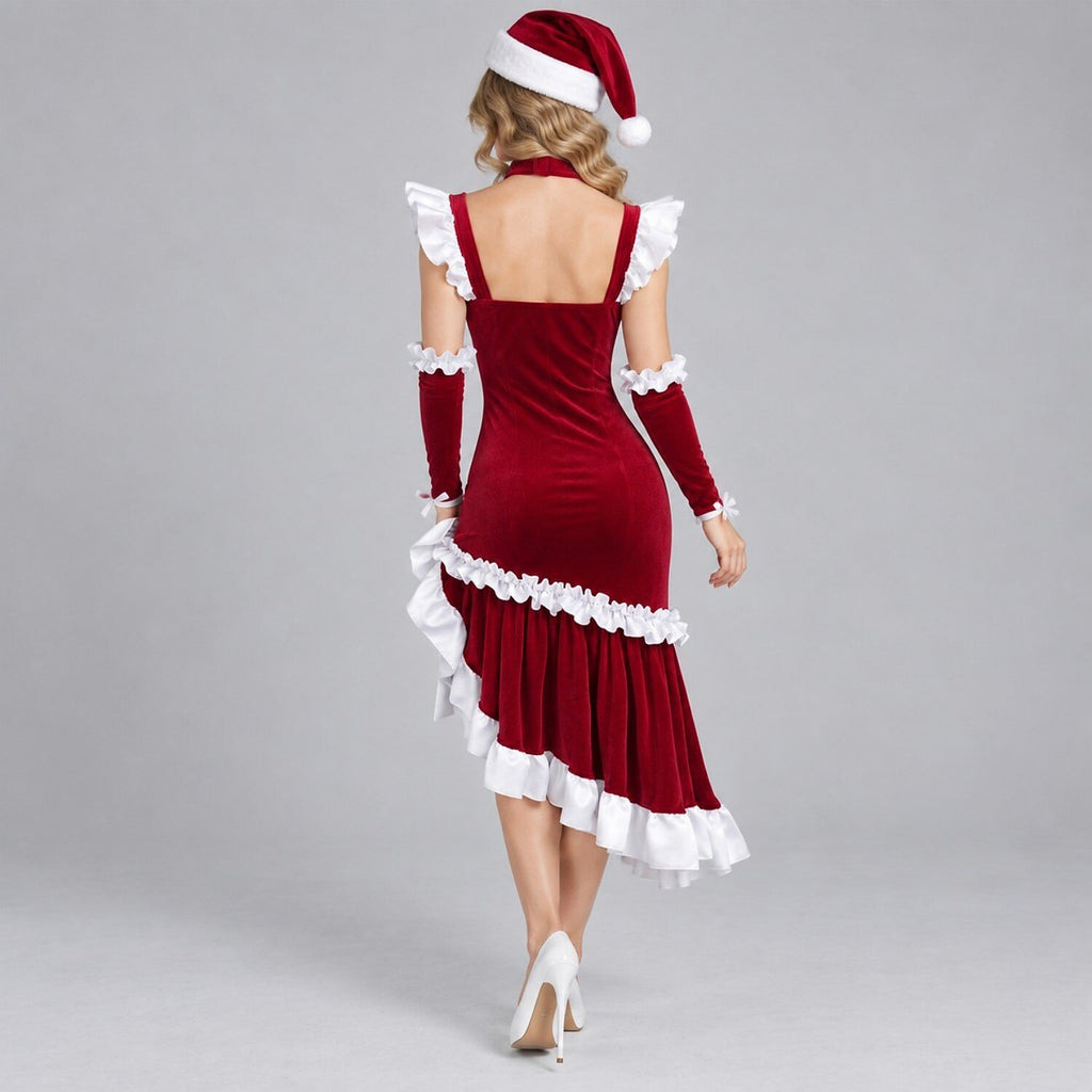Velvet Mrs Claus Christmas Dress & Hat Set