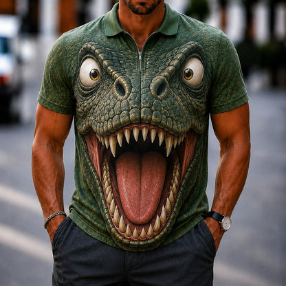 Men's Cartoon Animal Zip Polo Shirt