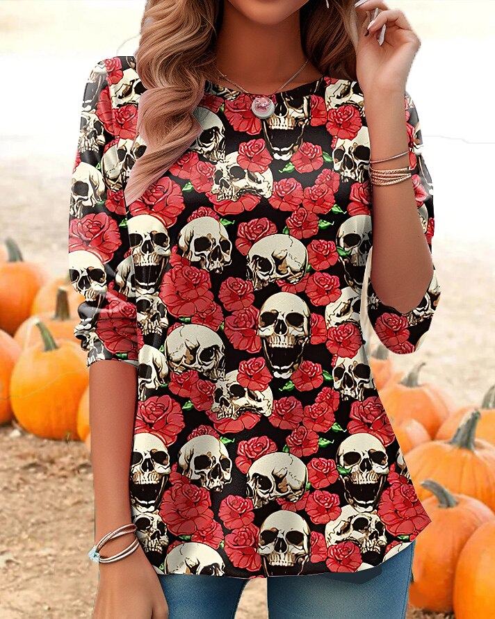 Women's Halloween Haunted Skull Tee
