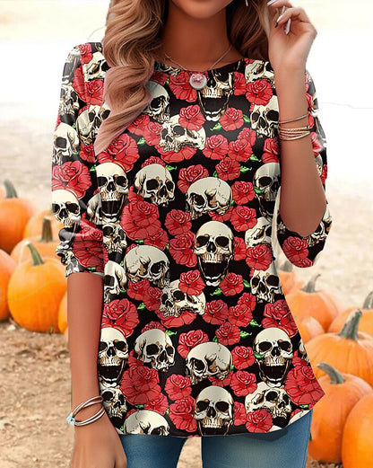 Women's Halloween Haunted Skull Tee
