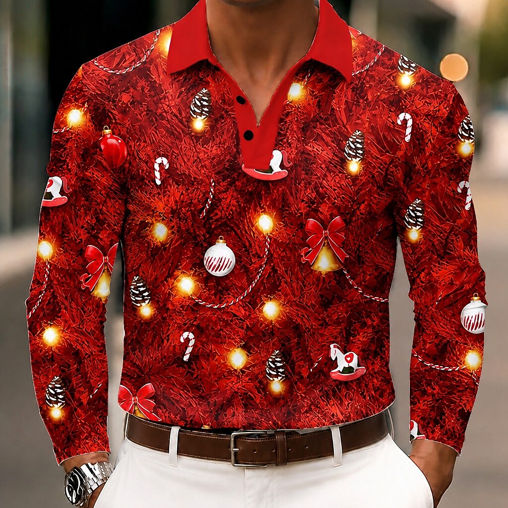 Christmas Lantern Long Sleeve Polo Shirt